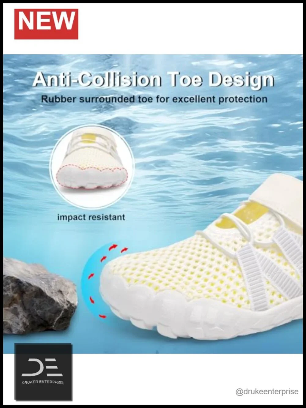 Quick-Dry Barefoot Water Shoes with Hook-and-Loop Strap, Non-Slip Sole for
